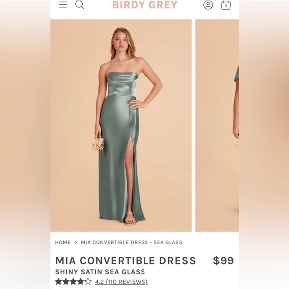 Birdy Grey Mia Convertible Dress in Sea Glass Satin Size Small. - Picture 2 of 5